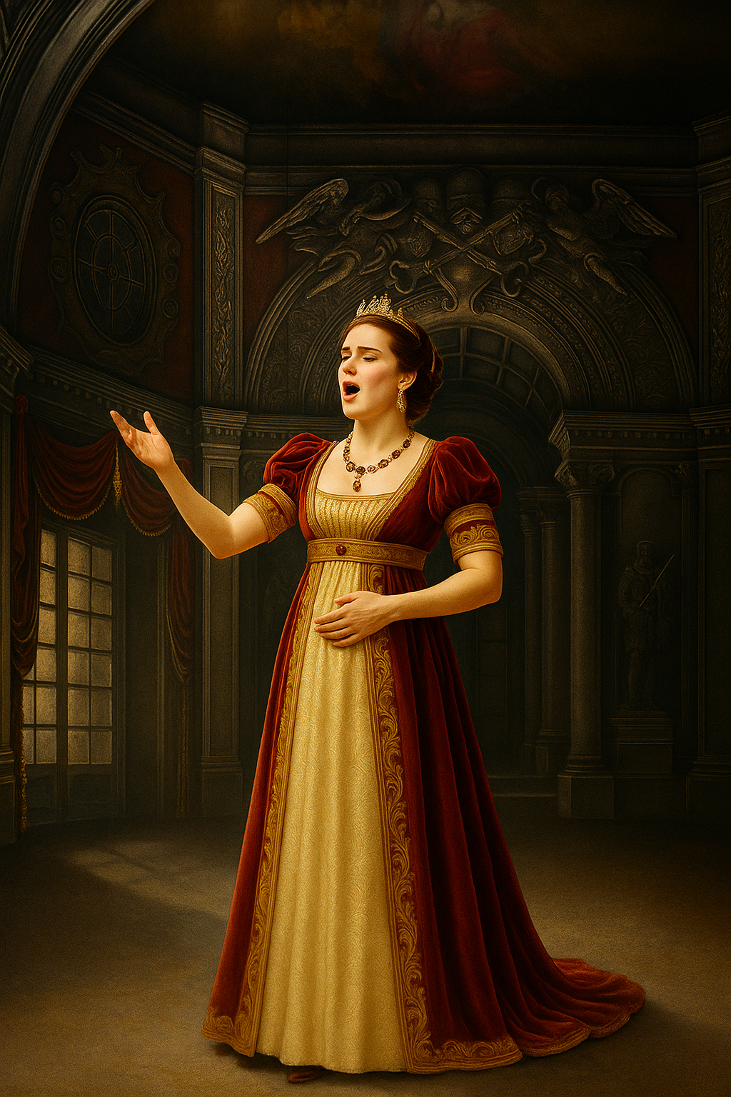 Cantante lirica a teatro.